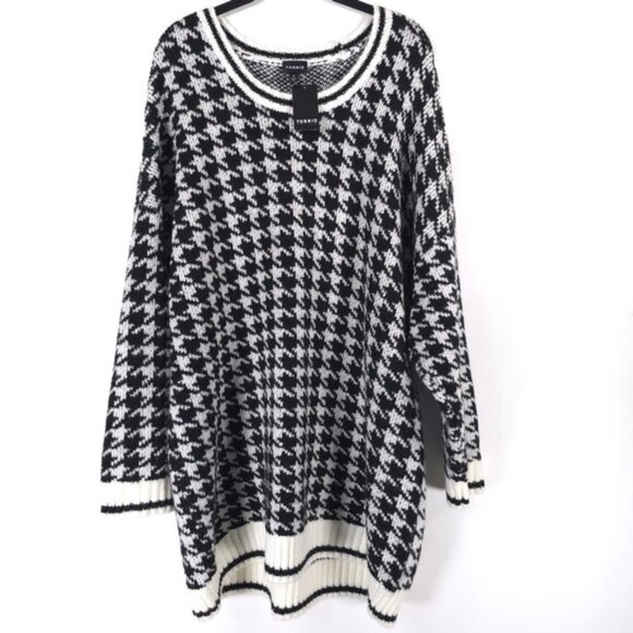 NWT TORRID Crew Nk Herringbone Pullover Sweater Houndstooth Black & White Size 4 - Picture 4 of 15